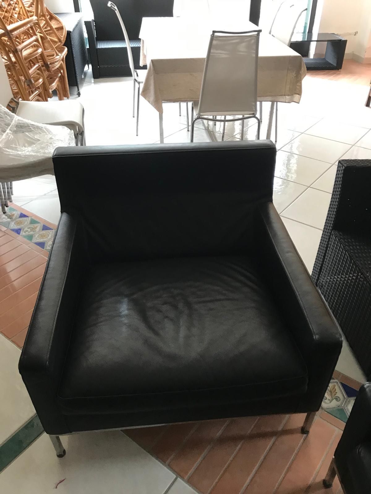 4 Seater Sofa and Vintage Leather Armchair Set (Black) Brand