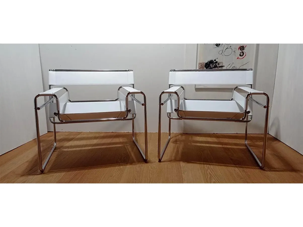 Set 2 Poltrone vintage Wassily in cuoio bianco (anni'80), MDF Italia 7