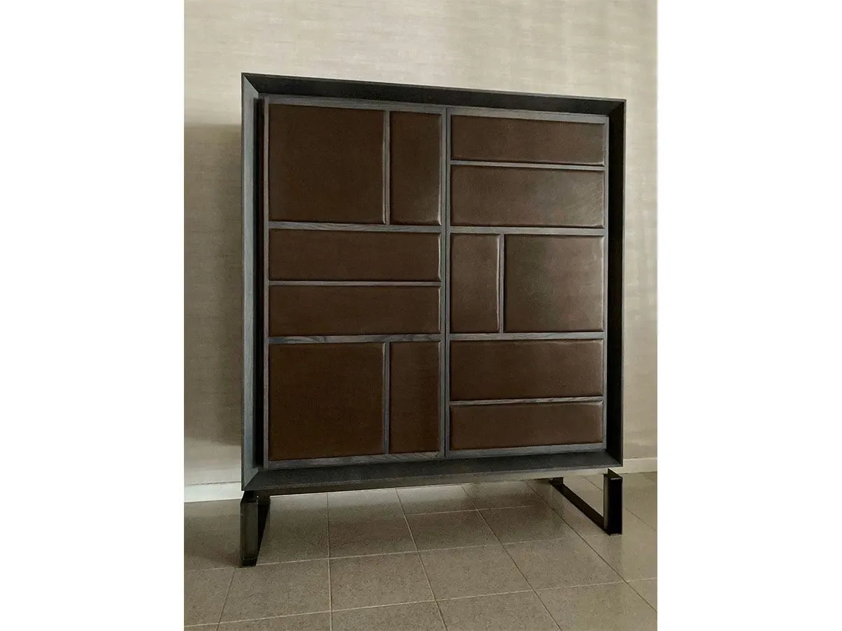 Credenza Maxime in legno rovere grigio e pelle, Baxter 6