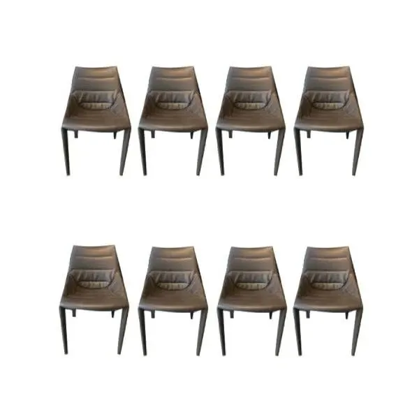 Set 8 sedie vintage in pelle grigia,  