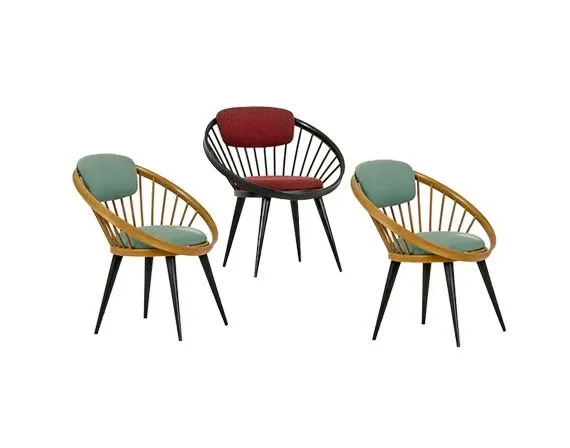 Set 3 Round Lounge Chairs, Yngve Ekstrom image