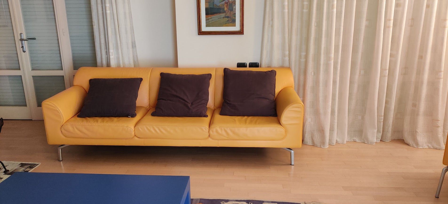 Eos 3-Seater Orange Leather Sofa by Luciano Pagani and Angelo Perversi Main