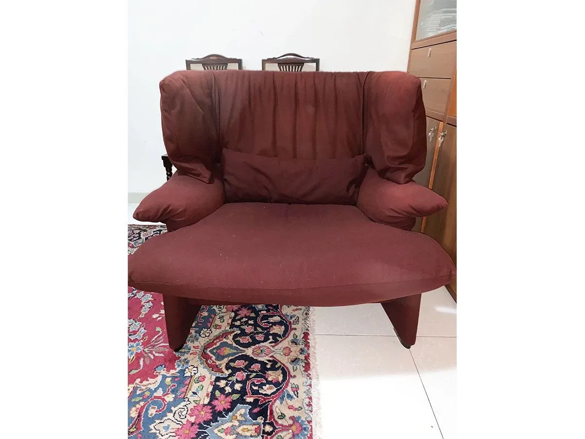 Set 2 upholstered armchairs in burgundy fabric, Cassina 3