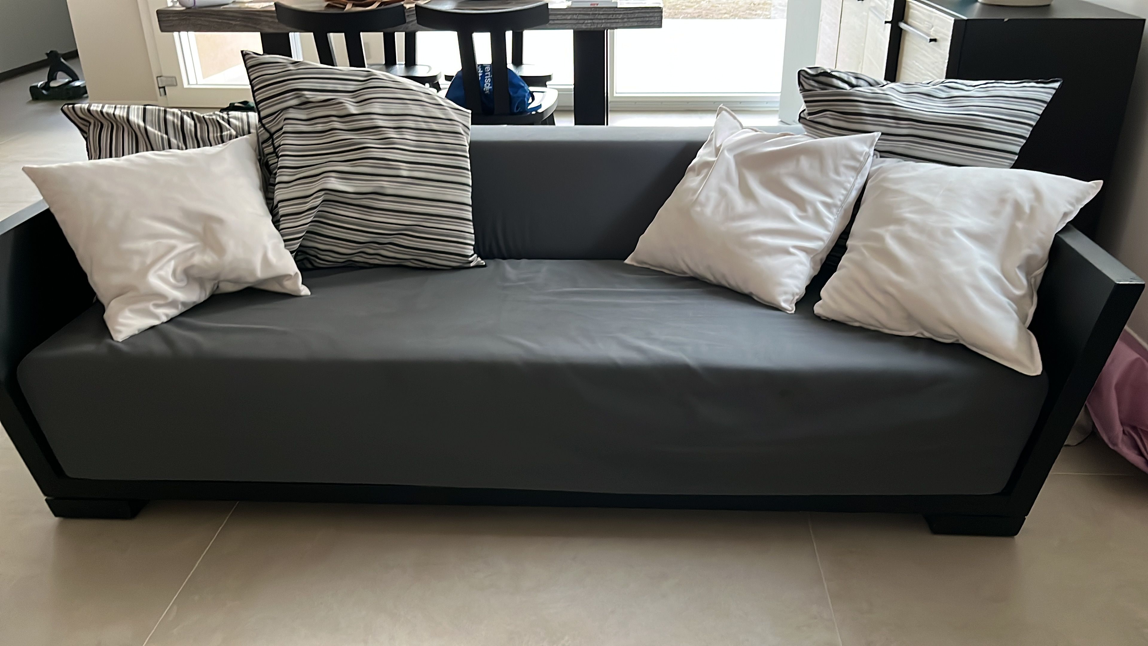 Bambu 3 seater sofa upholstered in dark grey fabric, Gervasoni Main