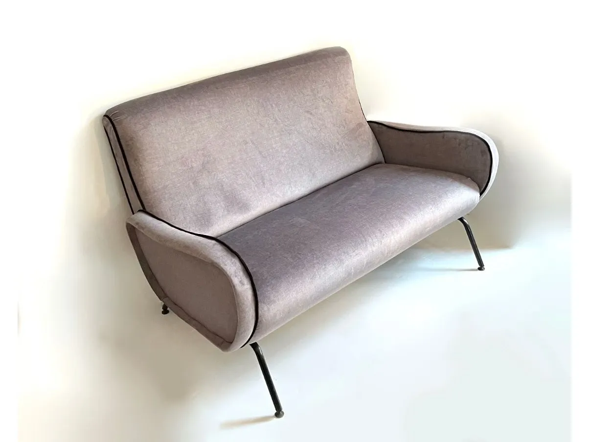 Divano 2 posti vintage in velluto grigio (anni '50),  3
