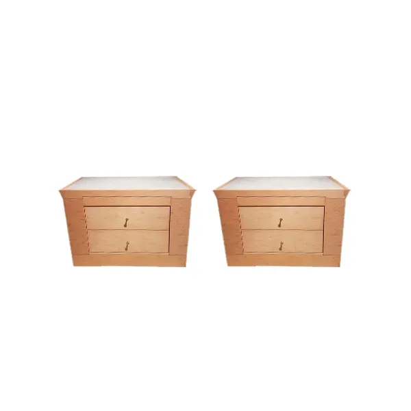 Set of 2 Oli bedside tables in maple wood and Carrara marble, Giorgetti image