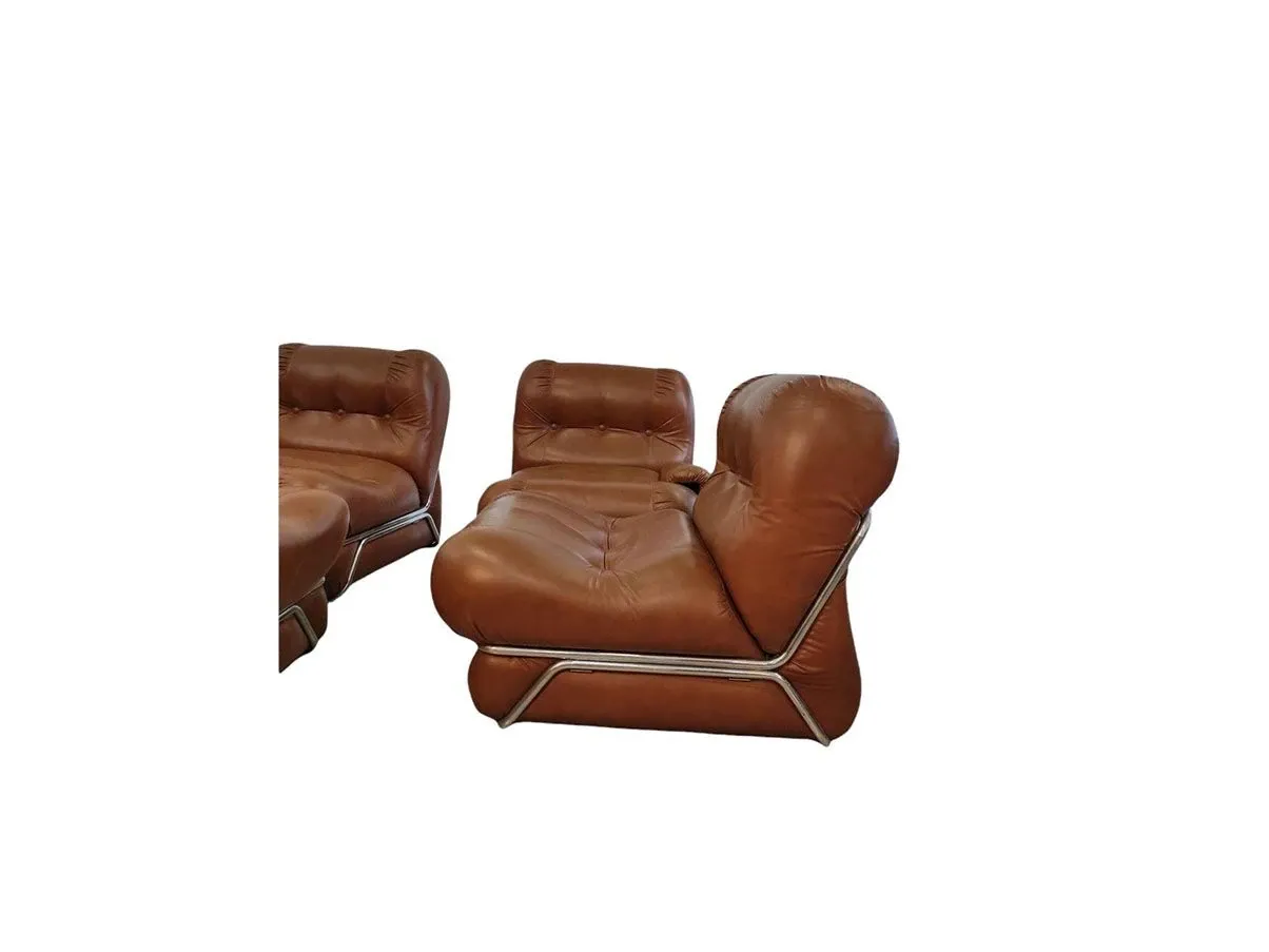 Set of 4 modular armchairs with metal structure (1950s) 10