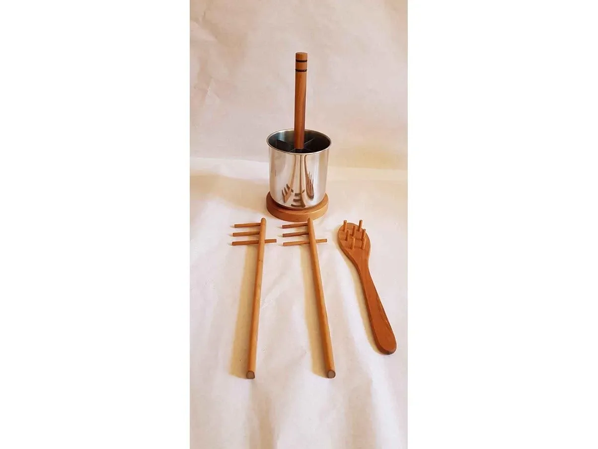 Twergi spaghetti set in wood and steel, Alessi 3