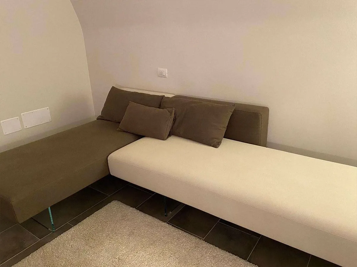 Air Sofa corner sofa in glass and fabric (beige), Lago 2