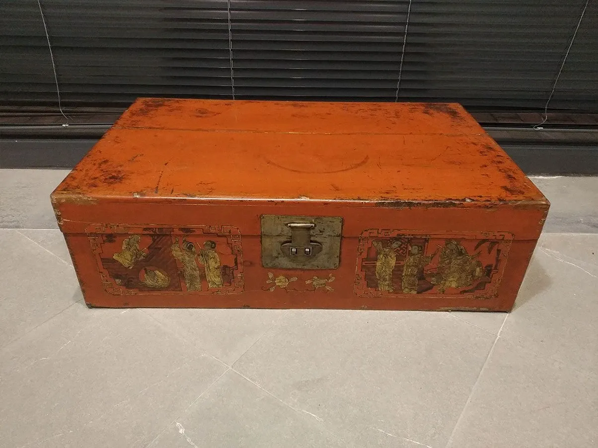 Baule contenitore cinese legno abete (rosso), Antiqua Trade 
