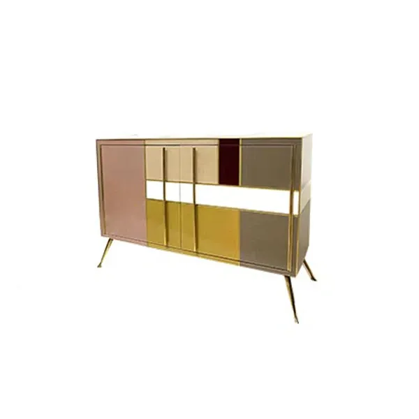 Credenza vintage in vetro colorato e ottone (anni '70) image