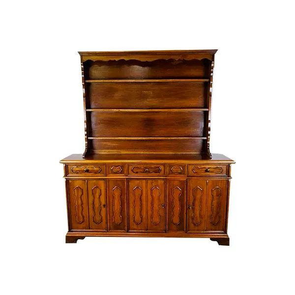 Credenza vintage con piattaia in legno marrone (anni'80) 5