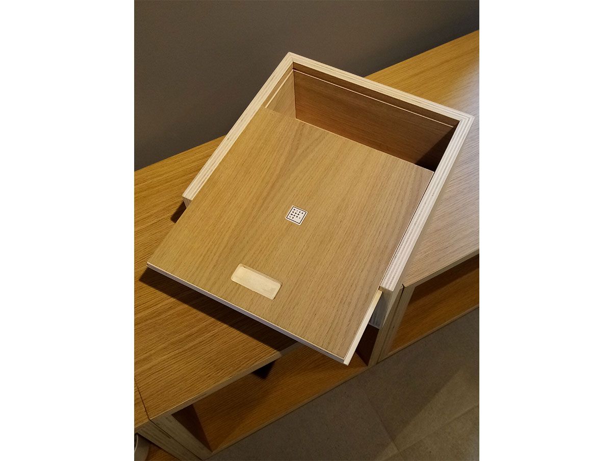 Scatola Decluttering box legno massello rovere, Disegno Mobile