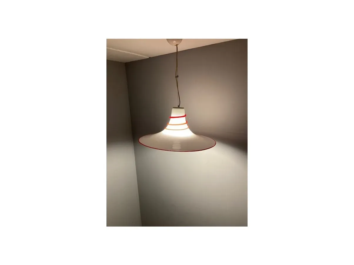 Vintage red and white suspension lamp (1970s), 2