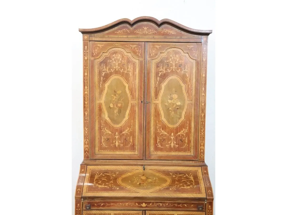 Mobile vintage in legno di noce intarsiato (anni '30) 2
