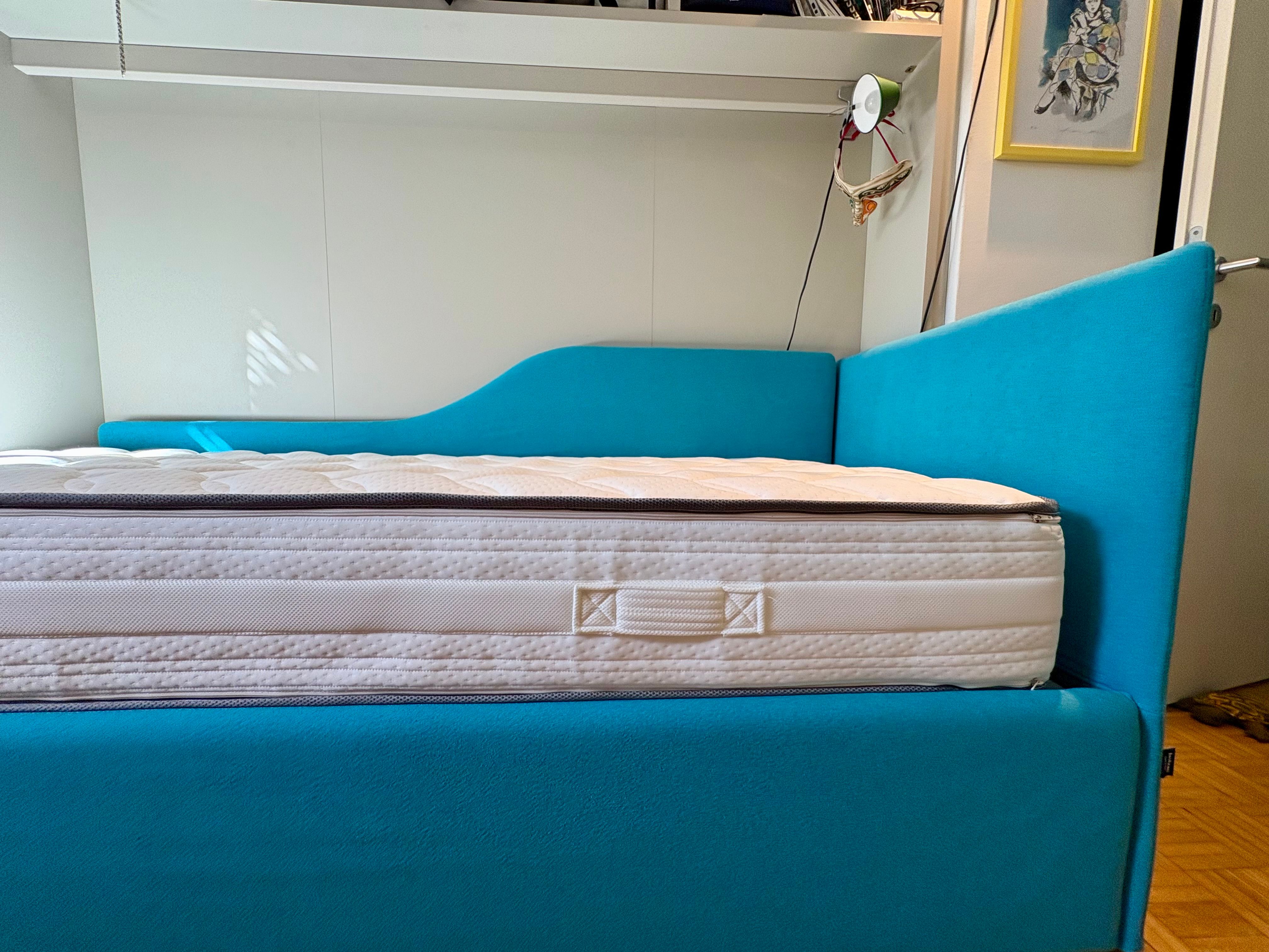 Bolzan Single Bed in Blue Fabric Side