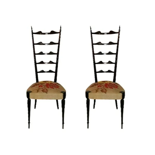 Set 2 sedie Chiavarine con schienale alto in legno (anni '50), image