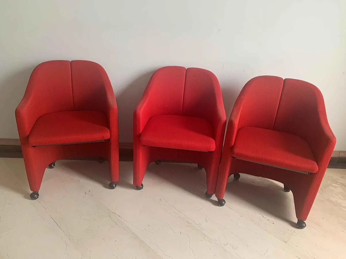 Set of 3 PS 142 armchairs by Eugenio Gerli (red), Tecno 9