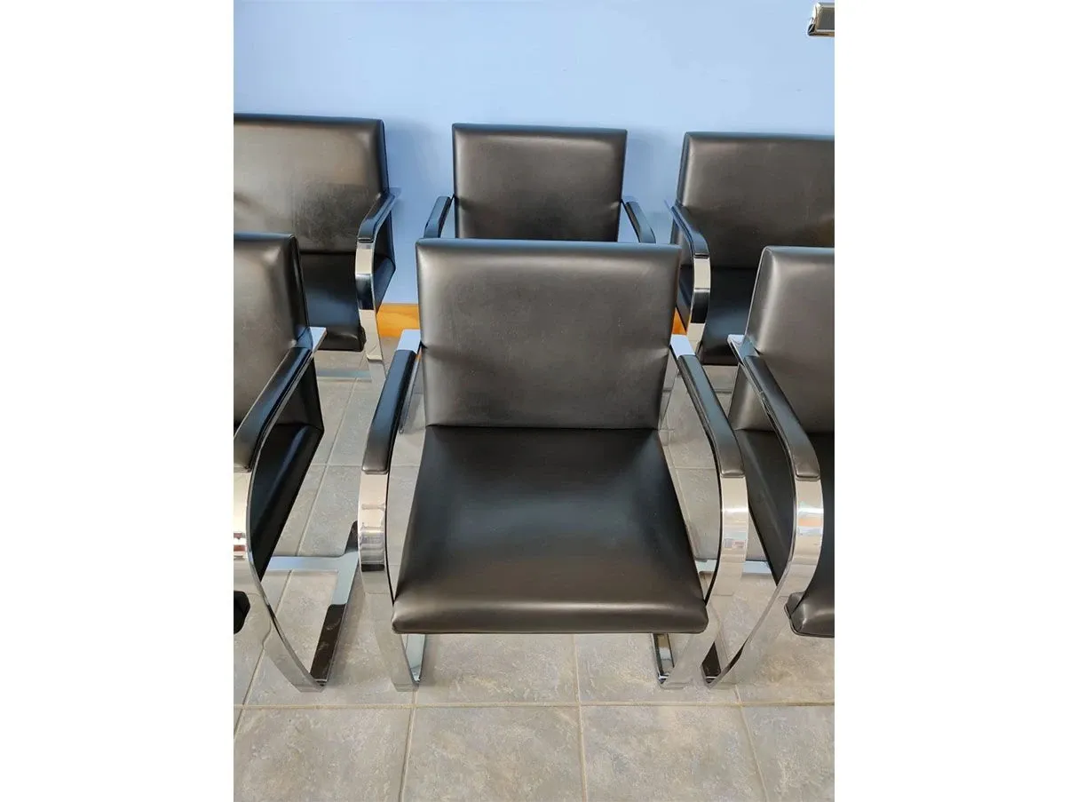 6er-Set Brno Stühle von Mies van der Rohe aus schwarzem Leder 6