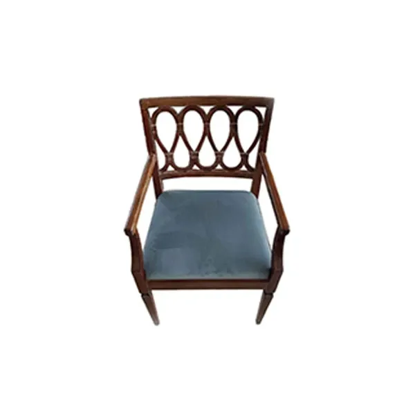 Vintage oak armchair with blue velvet seat image