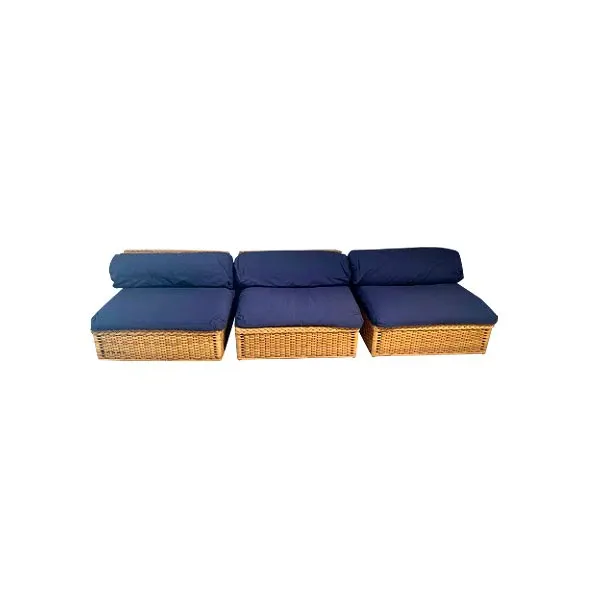 Vintage Modulares Sofa aus Rattan und Stoff (80er Jahre) 1