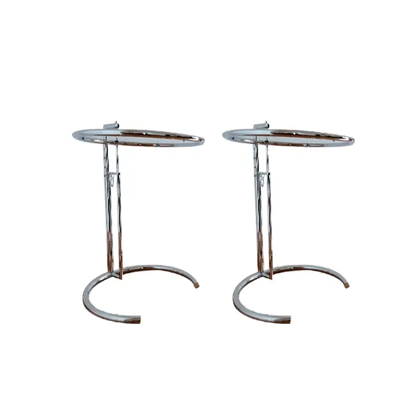 Set of 2 Eileen Gray adjustable coffee tables in steel, Steel Line image