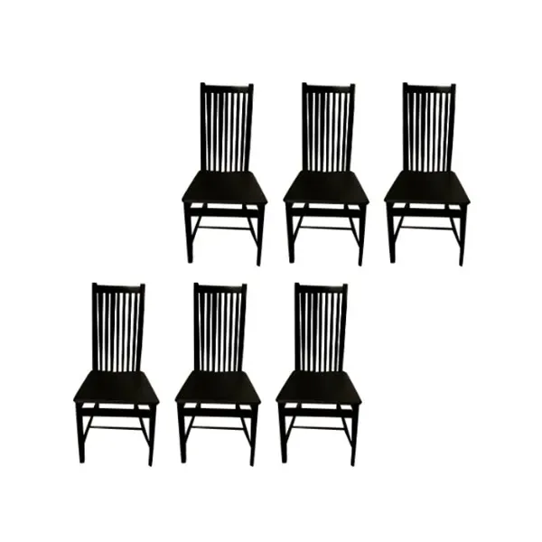 Set of 6 vintage wooden chairs with leather seat (1980s) image