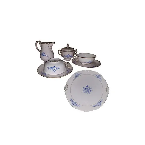 Servizio da tè vintage in porcellana bianca decorata, Konigl pr Tettau 