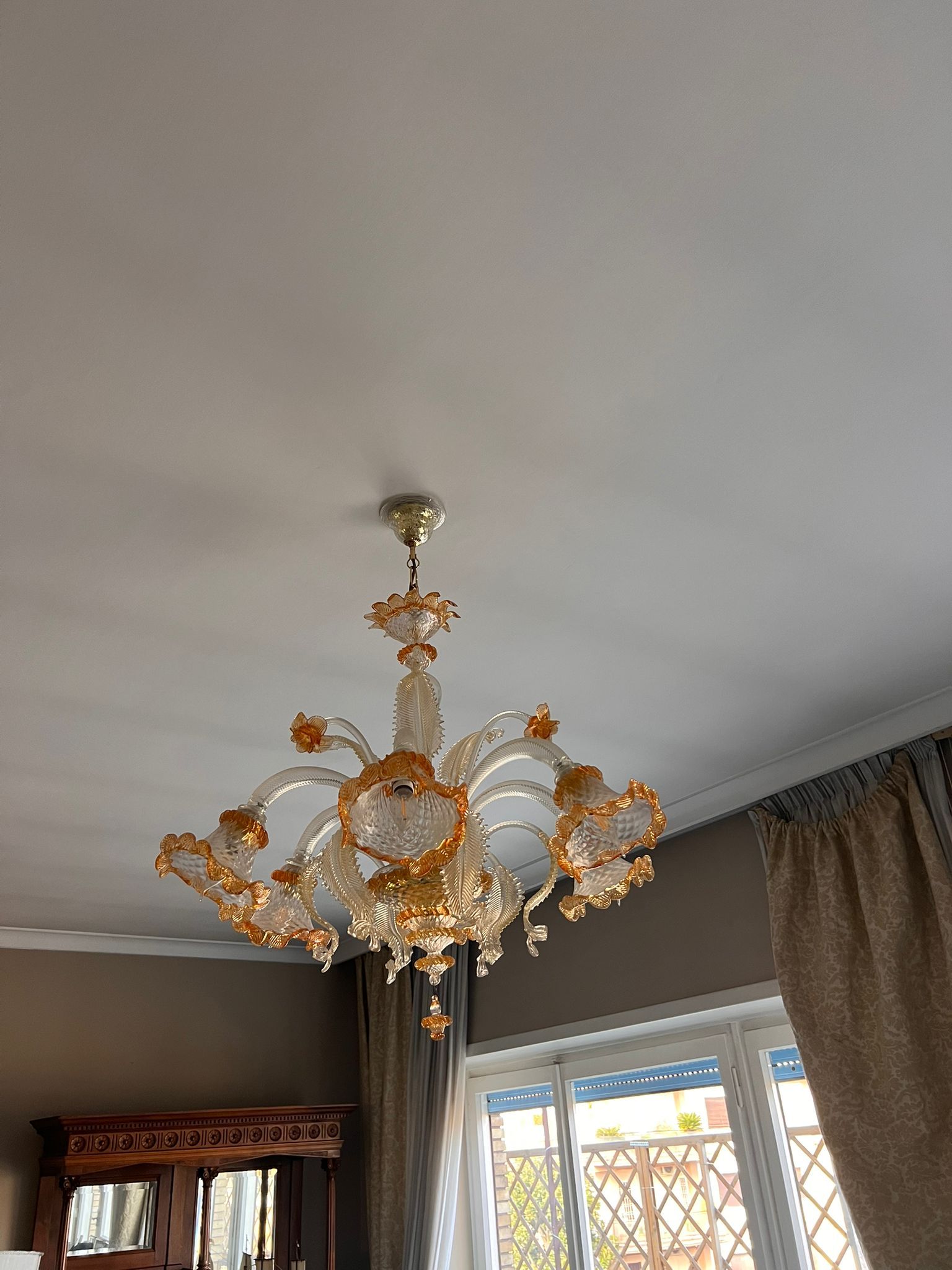 Lampadario in vetro di Murano arancione Side