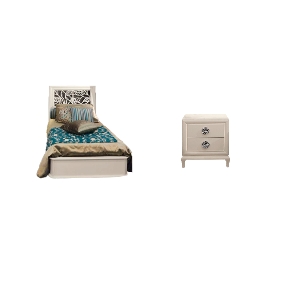 Single bed and bedside table set in white lacquered wood, BetaMobili image