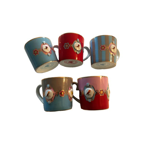 Set of 5 Love Birds mugs in decorated ceramic, Pip studio