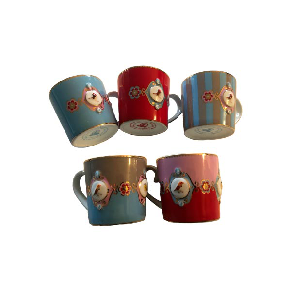 Set of 5 Love Birds mugs in decorated ceramic, Pip studio | Deesup