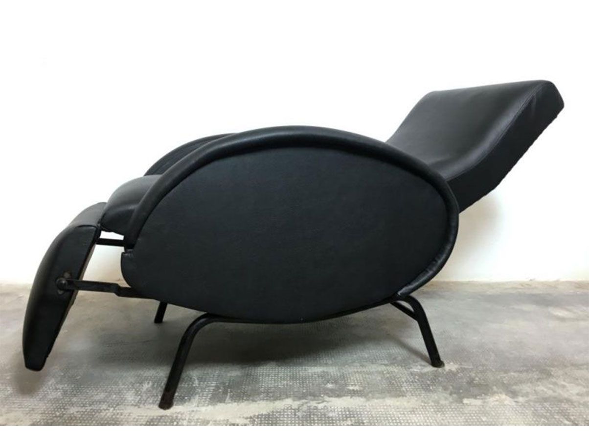 Reclining armchair in black eco-leather (1950s) 4