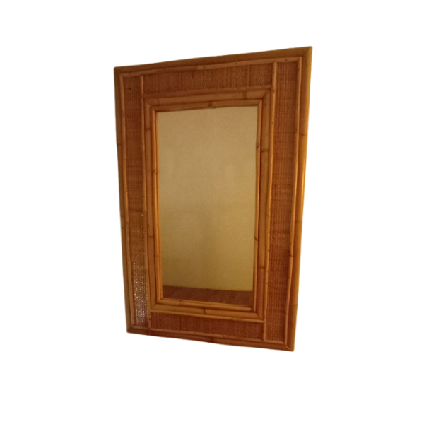 Decoratieve wandspiegel van bamboe en rotan (jaren 70) image