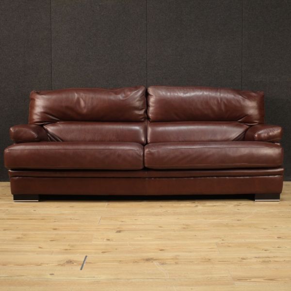 3 seater sofa upholstered in brown leather (80s), image