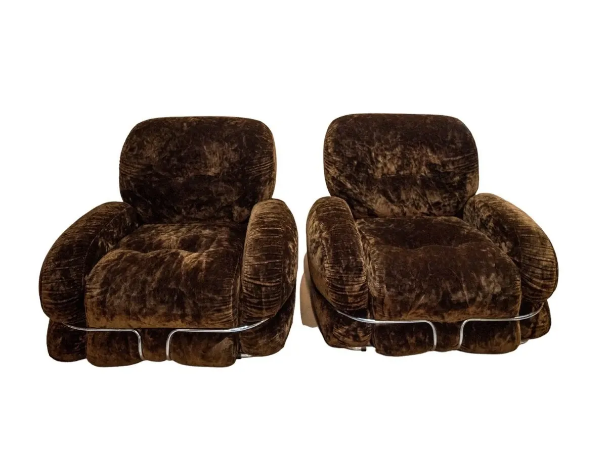 Set of 2 Okay armchairs in vintage velvet (1970s), image
