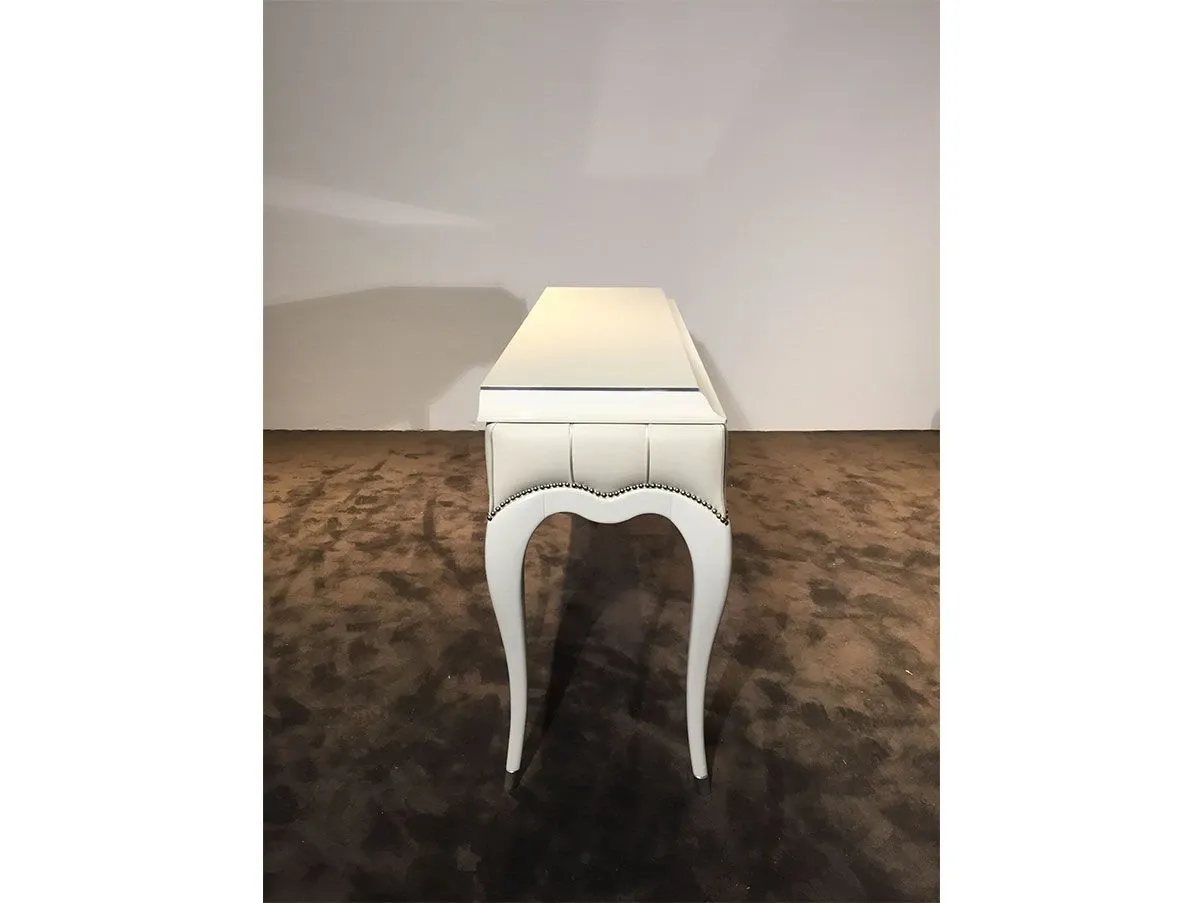 Konsole Ego aus lackiertem Holz und Leder (weiß) 2
