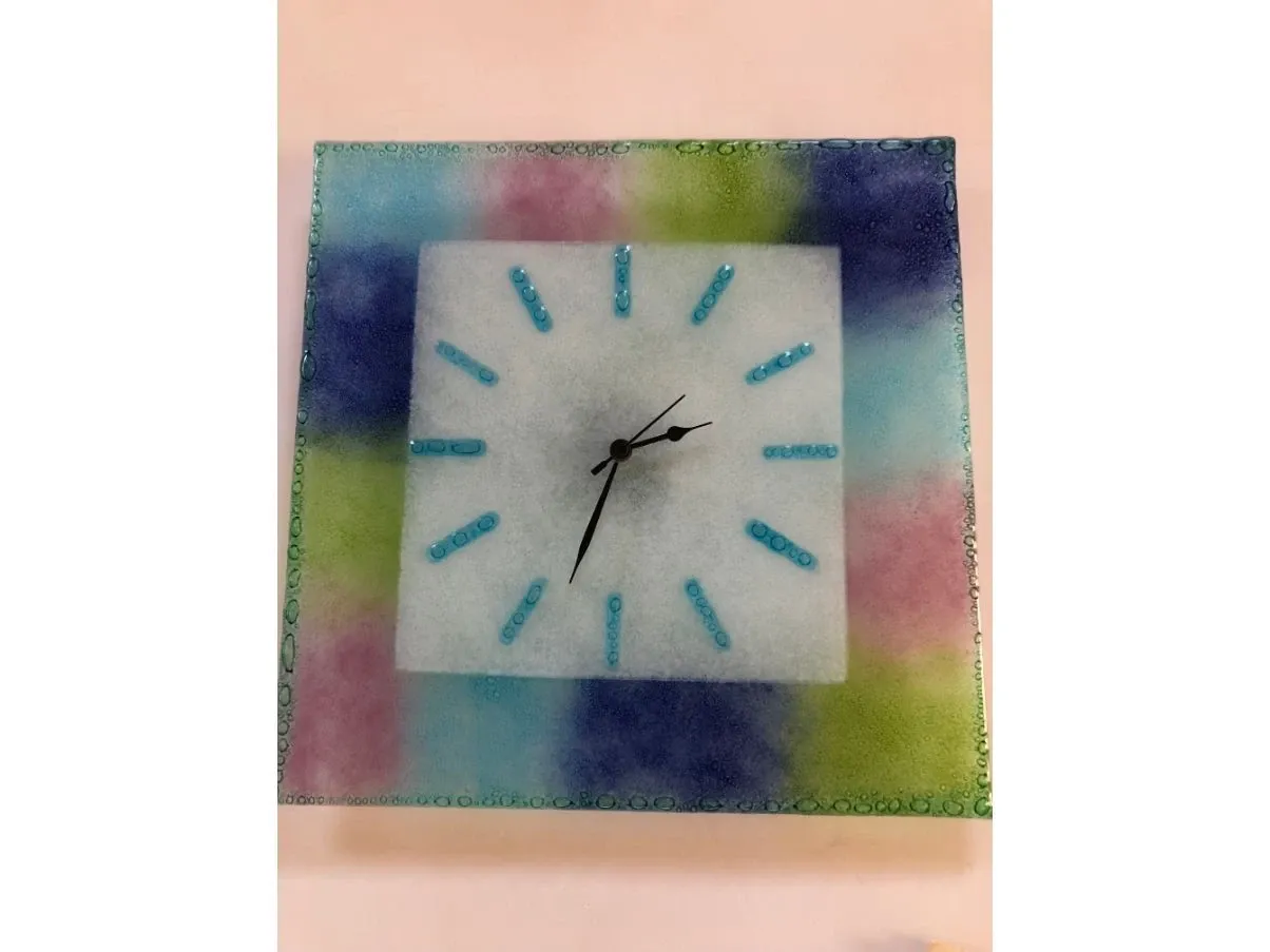 Vintage Murano Glas Wanduhr bunt 1