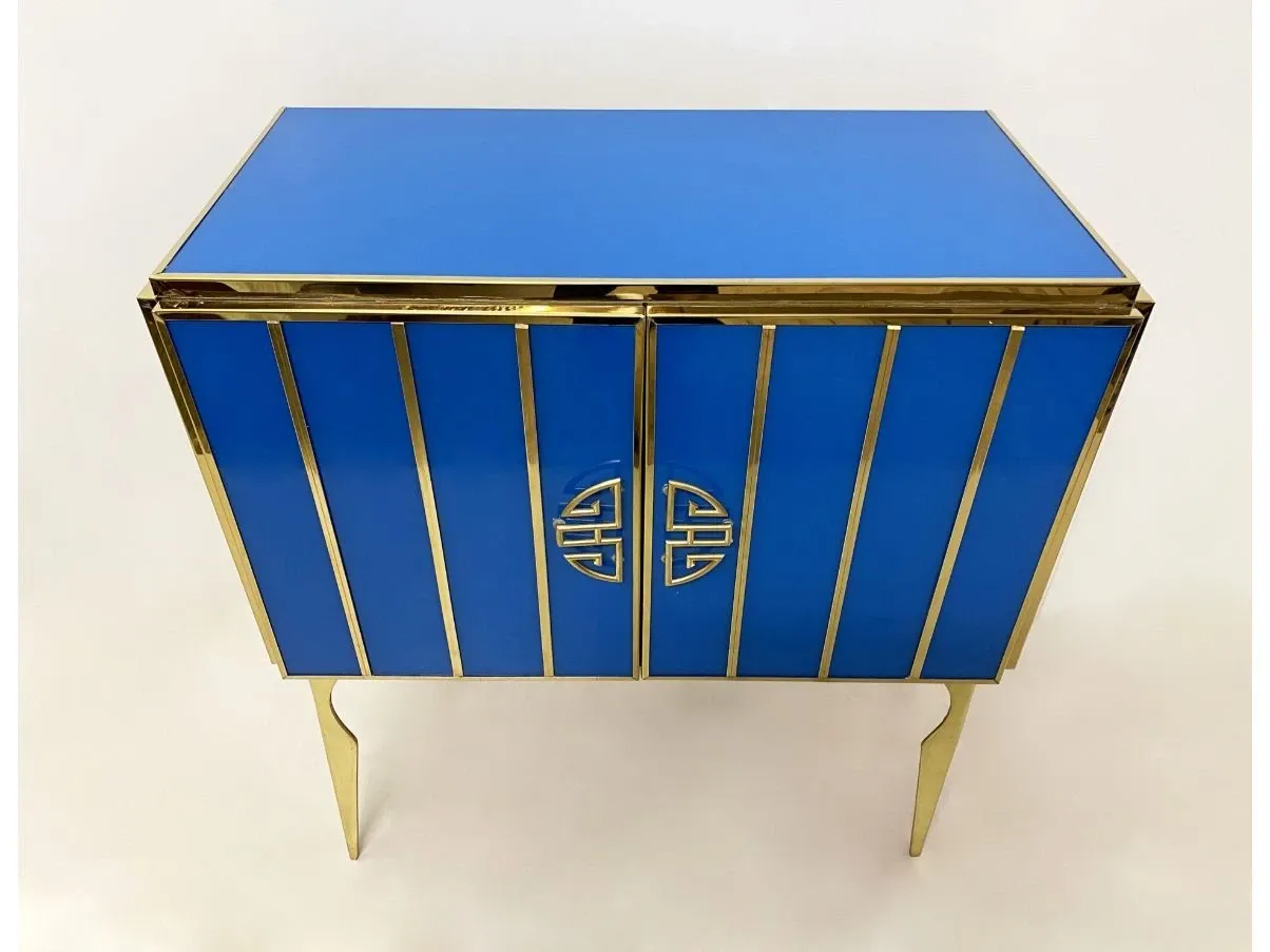 Vintage brass and stained glass nightstand (1970s) 3