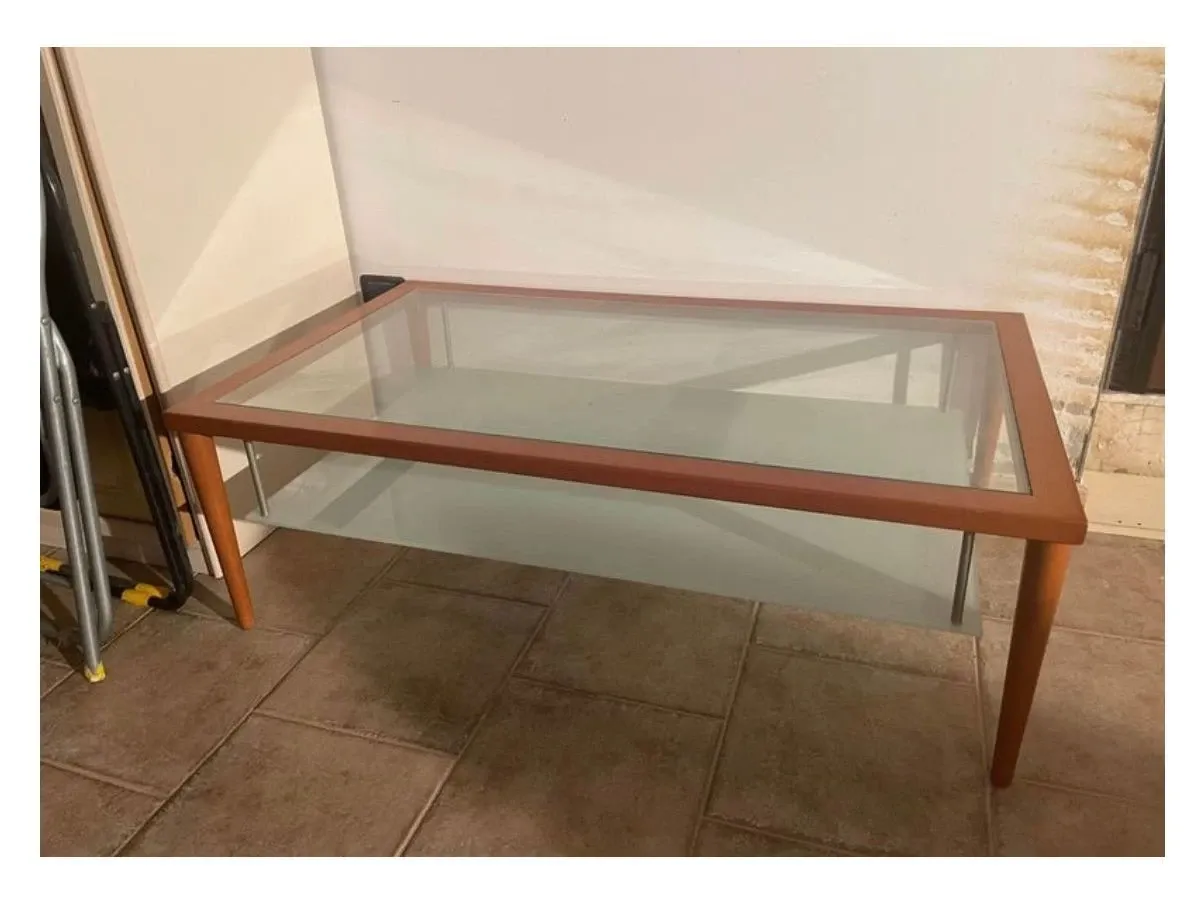 Rectangular coffee table in glass and wood, Calligaris 2