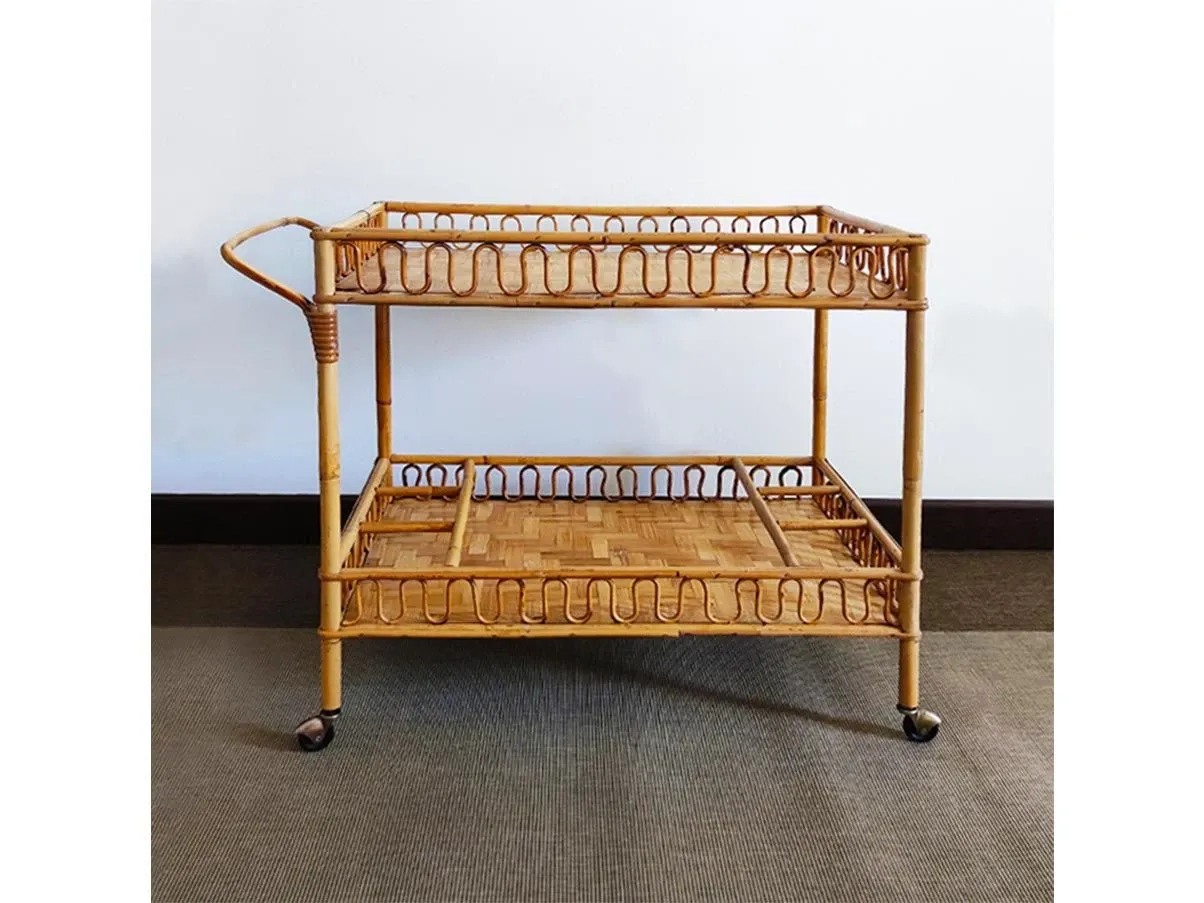 Vintage Bamboo &amp; Rattan Bar Cart (1960s) 3