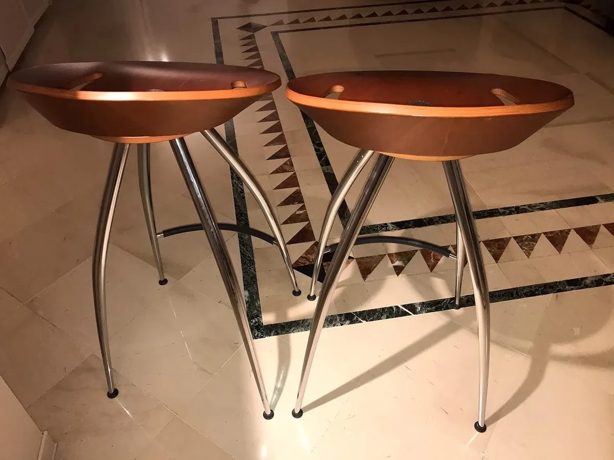 Set of 2 Lyra stools in chromed steel and wood, Magis 2