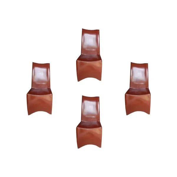 Set of 4 Ed Archer chairs in steel and leather (brown), Driade image