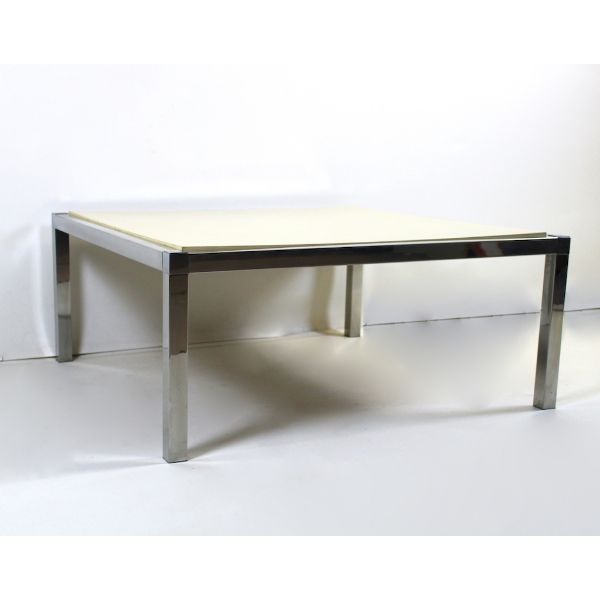 Vintage 1970 steel and parchment coffee table, image