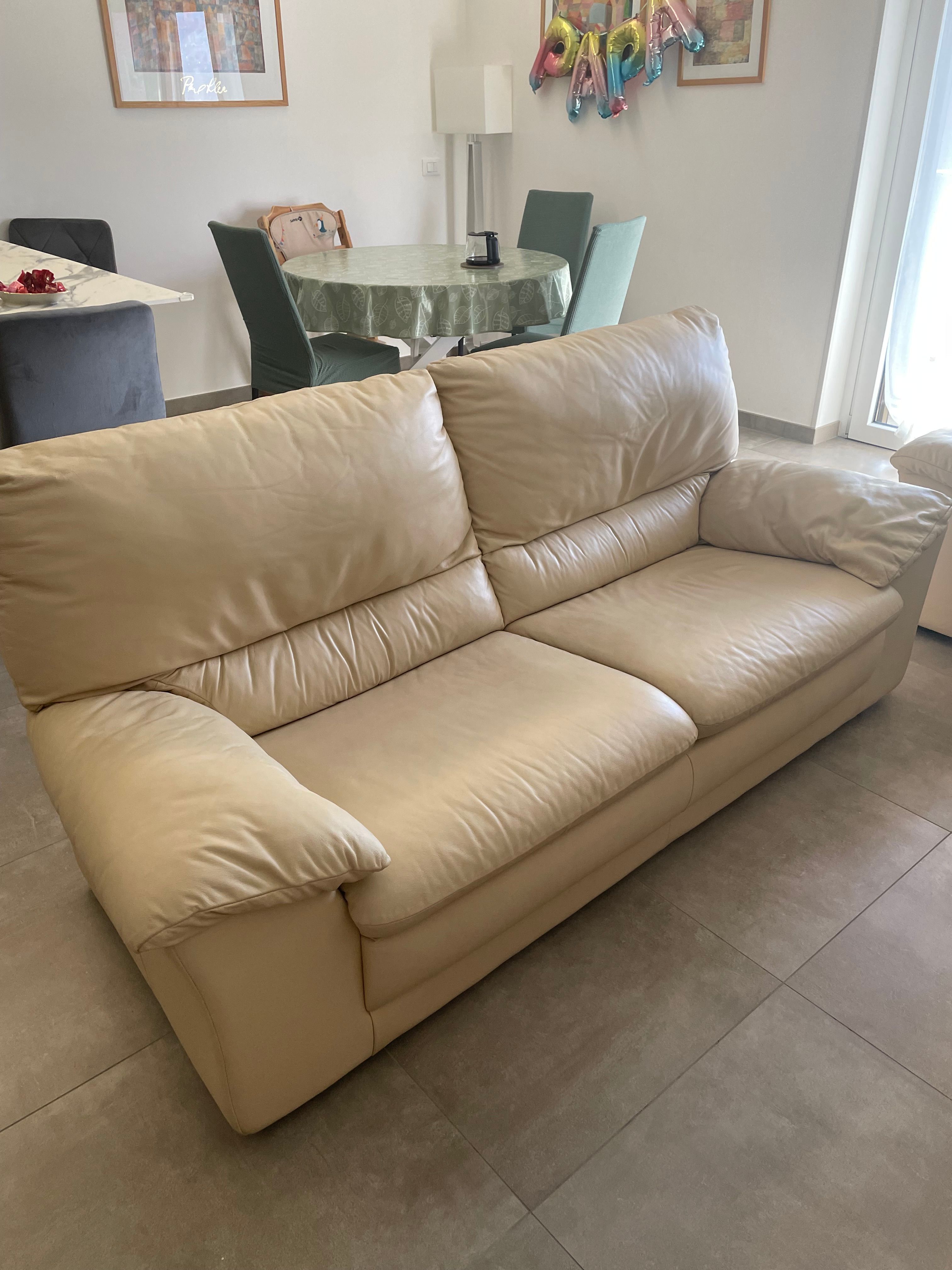 Divano 3 posti in pelle (beige) Main