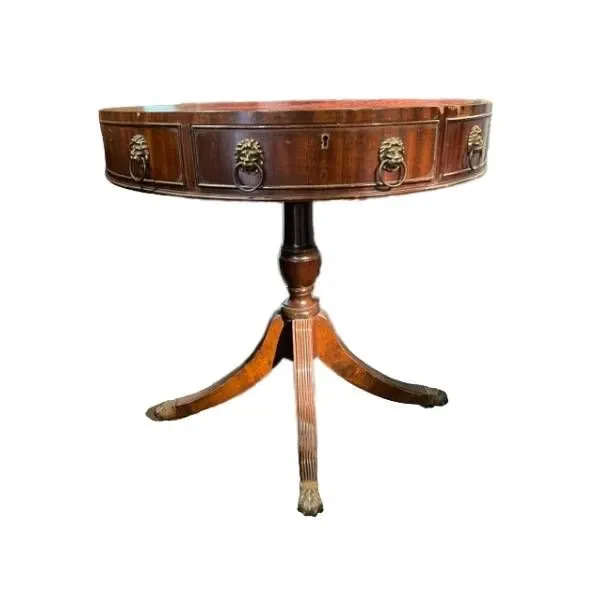 Vintage round table in mahogany and leather (19th century), image