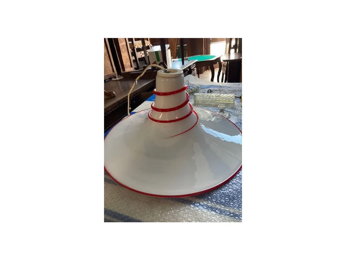 Vintage red and white suspension lamp (1970s), 1
