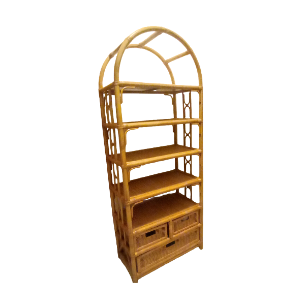 Bibliothèque en bambou, osier et rotin (années 70),