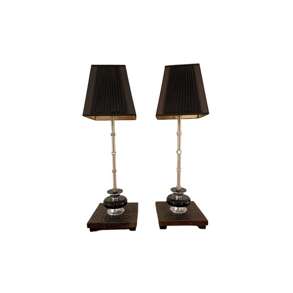 Set of 2 Trilixy lamps in leather and silver leaf, Smania image