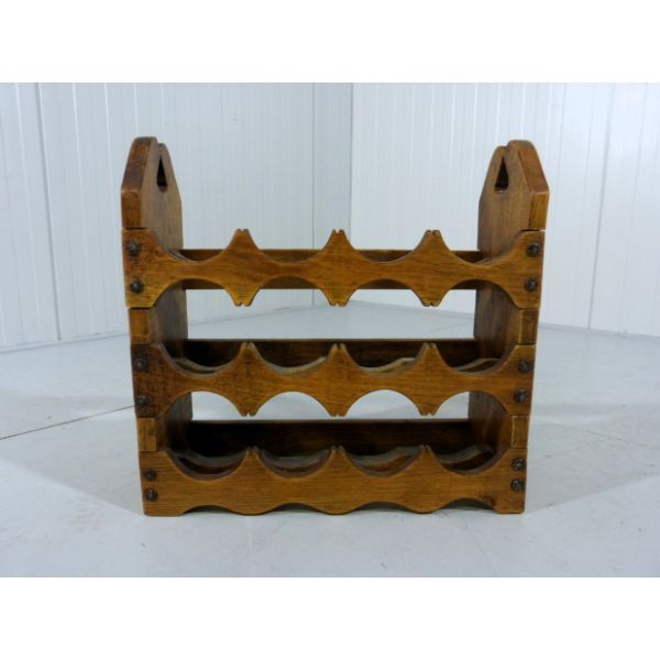 Brutalist bottle holder in solid oak (70s), image